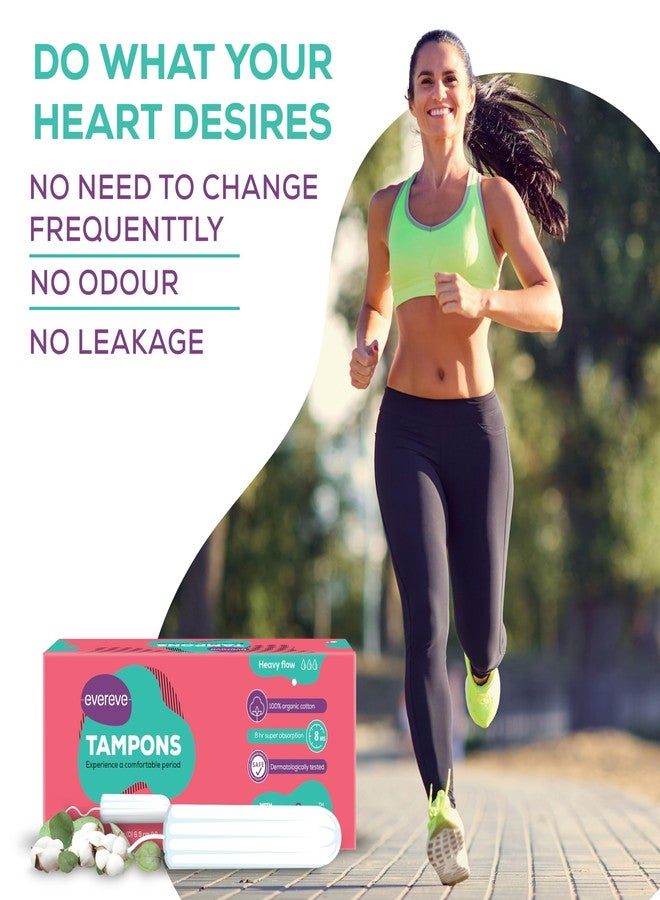 Evereve Tampons, 100% Organic Cotton, For Heavy Menstrual flow, 16 pcs, Super absorption, Safe, Soft & Comfortable, Stain-free periods, Rash-free, Prevents odour, FDA approved, Biodegradable - Image 5